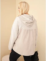Dámská bavlněná mikina Plus Size s kapucí a knoflíky béžová