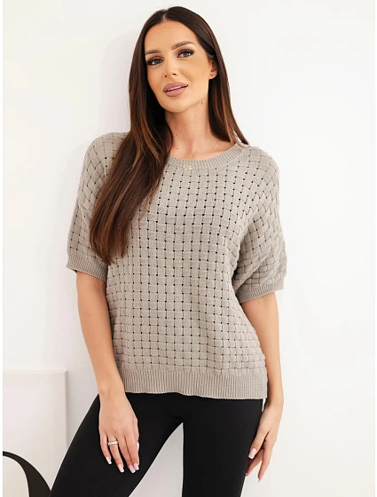 Dámský bavlněný model 22391372 svetr s krátkým rukávem fango zelená - K-Fashion Dámský bavlněný model 22391372 svetr s krátkým rukávem fango zelená - K-Fashion
