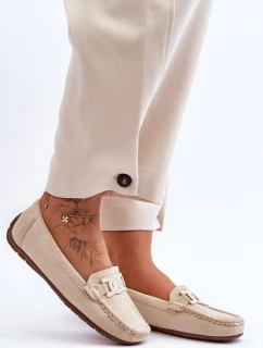 Damskie Modne Zamszowe Mokasyny Beżowe Rabell