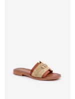 Kožené Pantofle S Dekorativním A Pletením Hnědé model 21684096 - Zazoo