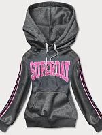 Tmavosivá krátka dámska mikina s nápismi (26014)