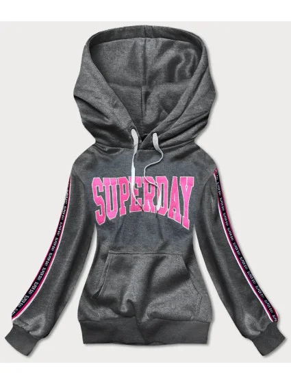 Tmavě šedá krátká dámská mikina s nápisy model 17117238 - J.STYLE Tmavě šedá krátká dámská mikina s nápisy model 17117238 - J.STYLE