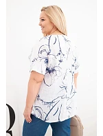 Dámská bavlněná halenka Plus Size s krátkým rukávem a kapsou bílá