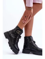 Workery Botki Damskie Z Ozdobą Czarne Toye Workery Botki Damskie Z Ozdobą Czarne Toye