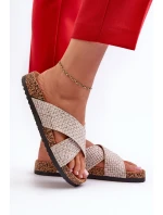 Klapki Damskie Na Korkowej Platformie Beżowe Tesolen