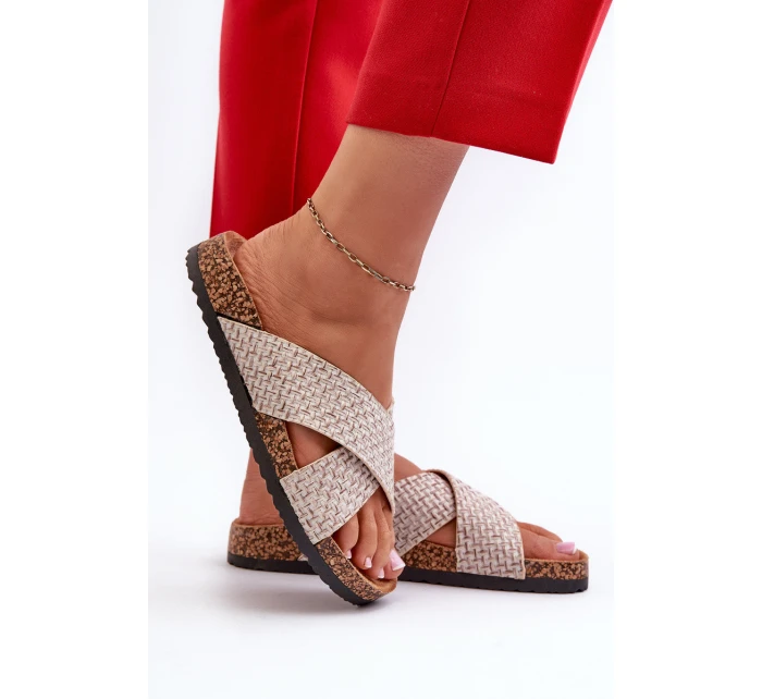 Klapki Damskie Na Korkowej Platformie Beżowe Tesolen