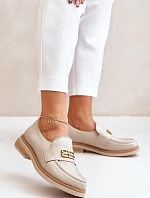 Zazoo 20174 Skórzane Eleganckie Półbuty Damskie Na Płaskim Obcasie Beżowe