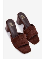 Dámske sandále s remienkami na podpätku Eco Suede Chocolate Corivelle