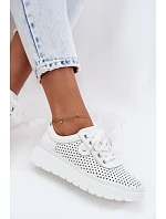 Kožené Ažurové Dámské Polobotky model 22107518 Bílé - VINCEZA
