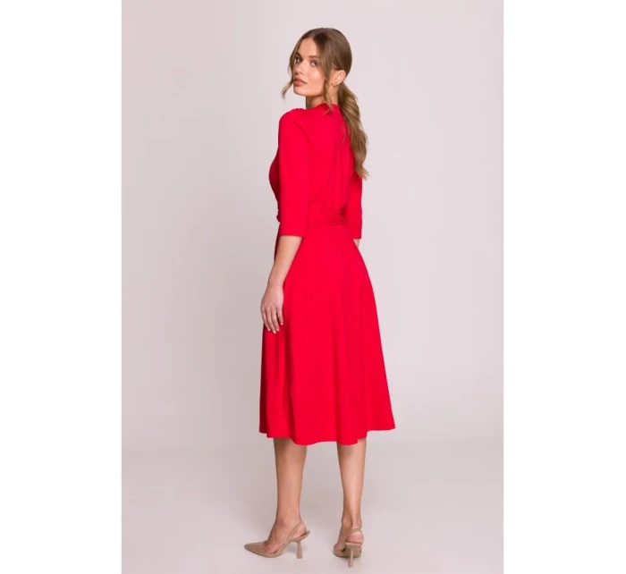 S404 Pletené šaty s opaskom na zaväzovanie - červené S404 Pletené šaty s opaskom na zaväzovanie - červené