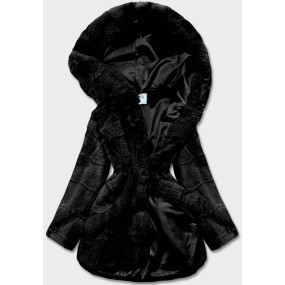 Čierna kožušinová dámska bunda (CX009-1)