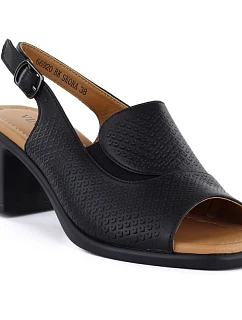 Dámské kožené sandály na podpatku černé model 22116345 - VINCEZA