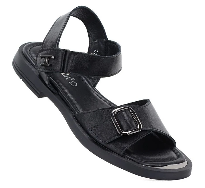 Dámské černé kožené sandály model 22117673 - VINCEZA