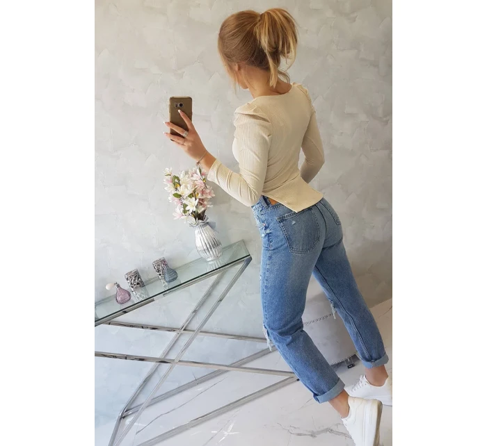 Blúzka s buffovými rukávmi svetlo béžová