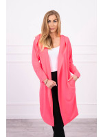 Dlhý kabát s kapucňou ružový neón