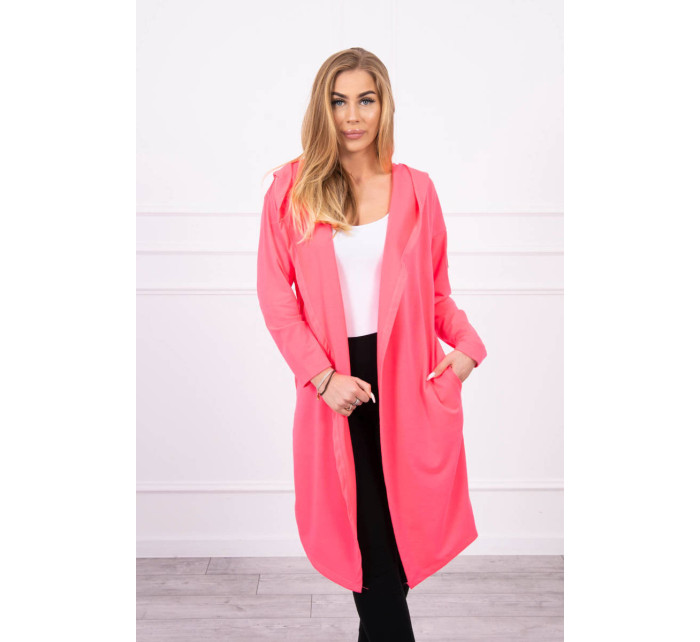 Dlhý kabát s kapucňou ružový neón