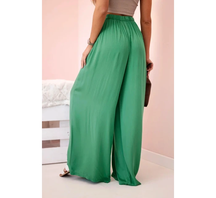 Dámske široké viskózové nohavice s elastickým pásom zelené Dámske široké viskózové nohavice s elastickým pásom zelené