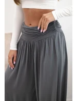 Dámske viskózové nohavice so širokými nohavicami a volánmi graphite