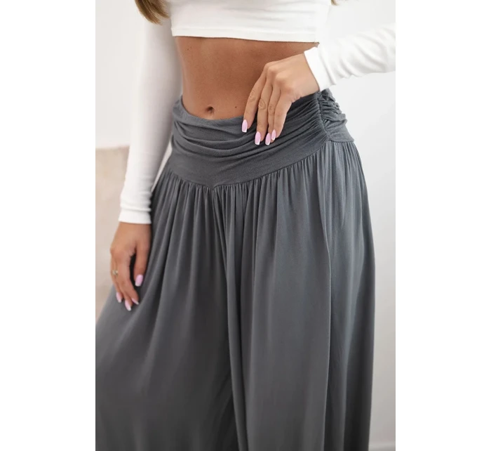 Dámske viskózové nohavice so širokými nohavicami a volánmi graphite