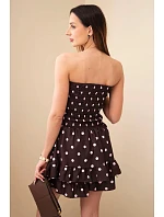 Dámsky viskózový overal s bodkami a volánom hnedý