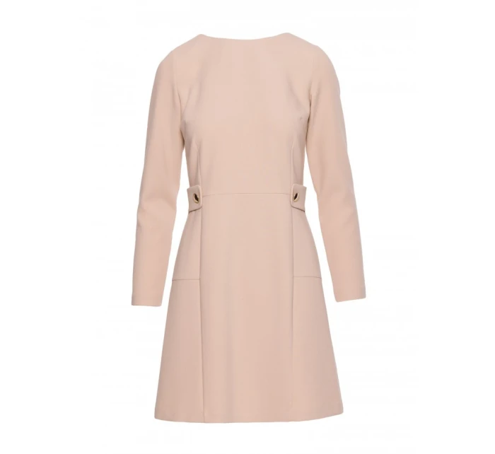 model 21319189 Šaty s ozdobnými knoflíky v pase béžové - STYLOVE model 21319189 Šaty s ozdobnými knoflíky v pase béžové - STYLOVE