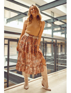 Šifonová sukňa s karamelovými kvetmi