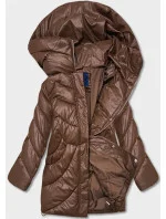 Dámska voľná zimná bunda z ekokože v hnedej farbe (AG2-J90)