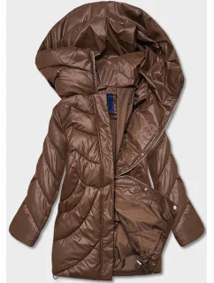 Dámska hnedá zimná bunda z ekokože s voľným strihom (AG2-J90)