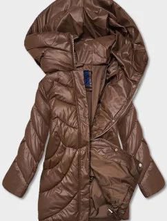 Dámska hnedá zimná bunda z ekokože s voľným strihom (AG2-J90)