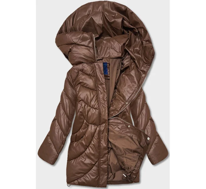 Dámska voľná zimná bunda z ekokože v hnedej farbe (AG2-J90)