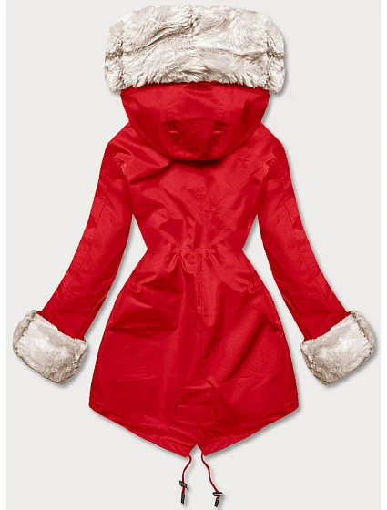 Světle červená bunda parka s odepínací kožešinovou podšívkou model 21248756 - J.STYLE