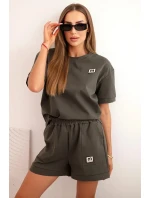 Dámská punto souprava s krátkým rukávem a model 21176894 šortkami khaki - K-Fashion