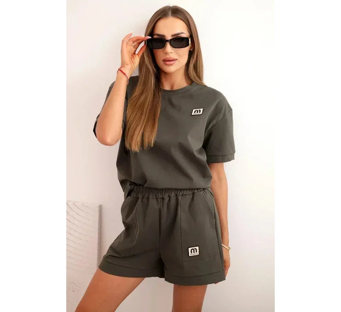 Dámská punto souprava s krátkým rukávem a model 21176894 šortkami khaki - K-Fashion