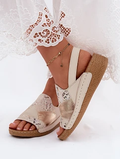 Dámske kožené sandále na platforme s pleteným vzorom Maciejka L7067-04 Beige