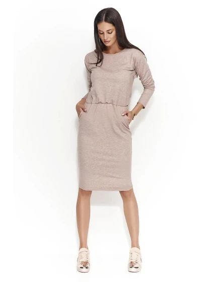 Dámské šaty s volným střihem středně dlouhé model 15042454 Hnědá - Numinou