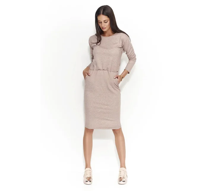 Dámské šaty s volným střihem středně dlouhé model 15042454 Hnědá - Numinou