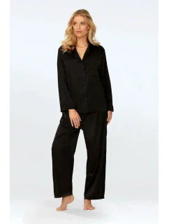 Dlouhé saténové pyžamo Amina černé - DKaren