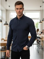 Pánska tmavomodrá vzorovaná košeľa slim fit FashionStreet DX2691