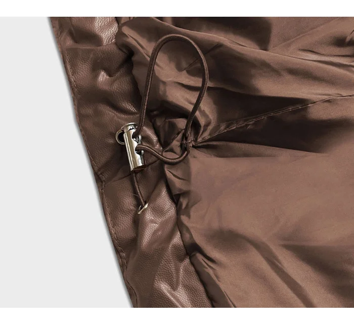 Dámska voľná zimná bunda z ekokože v hnedej farbe (AG2-J90)