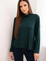 Dámska viskózna blúzka s rolákom a dlhými rukávmi tmavozelená