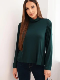 Dámska viskózna blúzka s rolákom a dlhými rukávmi tmavozelená