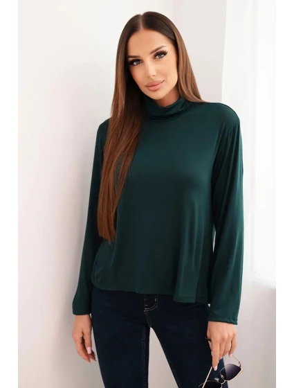 Dámska viskózna blúzka s rolákom a dlhými rukávmi tmavozelená