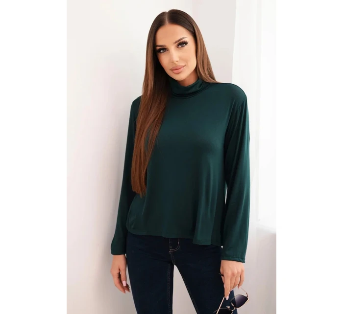 Dámska viskózna blúzka s rolákom a dlhými rukávmi tmavozelená