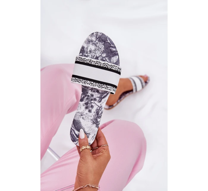 Vzory Ploché Dámské Pantofle Bílé model 21689593 - Boto Vzory Ploché Dámské Pantofle Bílé model 21689593 - Boto