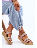 Dámske kožené sandále so zapínaním na suchý zips ružové Fresh Look