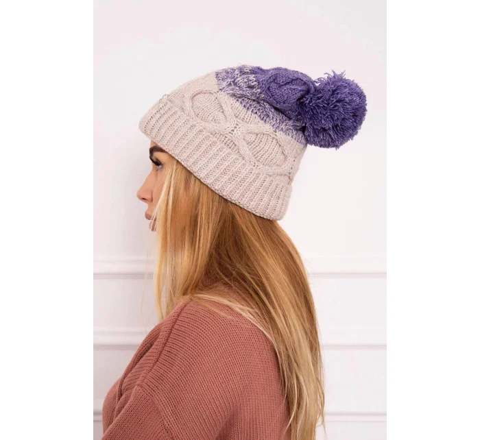 Dámska zateplená čiapka Alice K248 Beige with purple - Oliwier