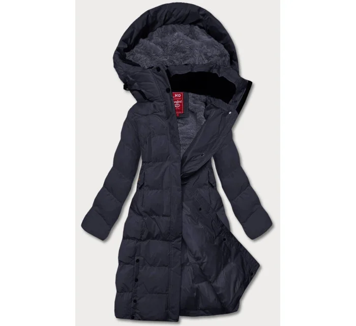 Tmavomodrá dlhá dámska zimná bunda s kožušinovou podšívkou (2M-025) Tmavomodrá dlhá dámska zimná bunda s kožušinovou podšívkou (2M-025)