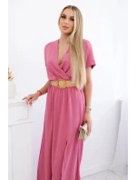 Dlhé šaty s ozdobným pásom tmavoružové