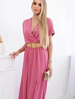 Dlhé šaty s ozdobným pásom tmavoružové