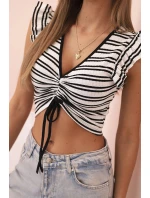 Dámska pruhovaná blúzka s volánom a volánom čierna